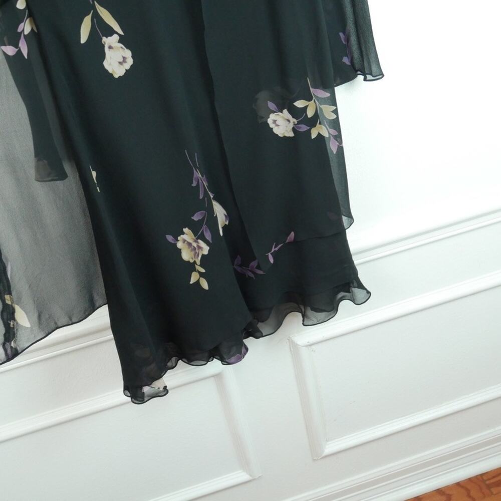 Vintage Y2K Whimsigoth Dress Silk Chiffon Sheer Dark Floral Goth Fairy Grunge 10 - Picture 6 of 8